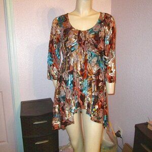 Vtg Y2K Velvet Burnout Fairy Grunge Top Size L Asymmetrical Sheer Whimsigoth EUC